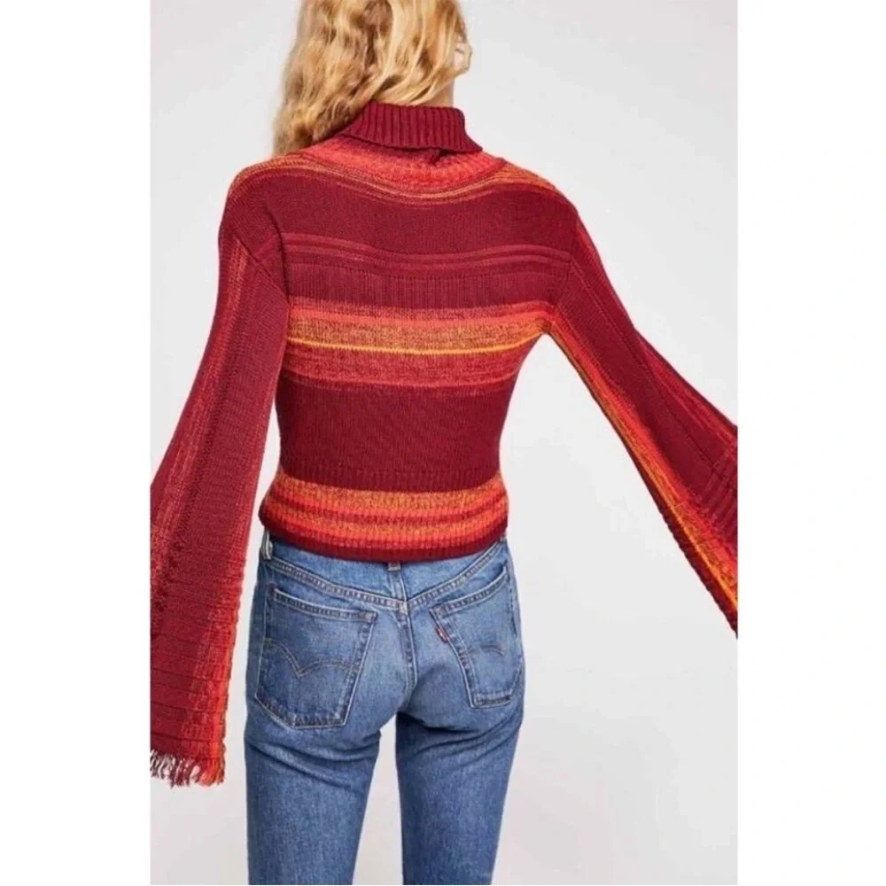 Free People Close To Me Pullover Turtleneck Sweater in  Red Berry Stripe S